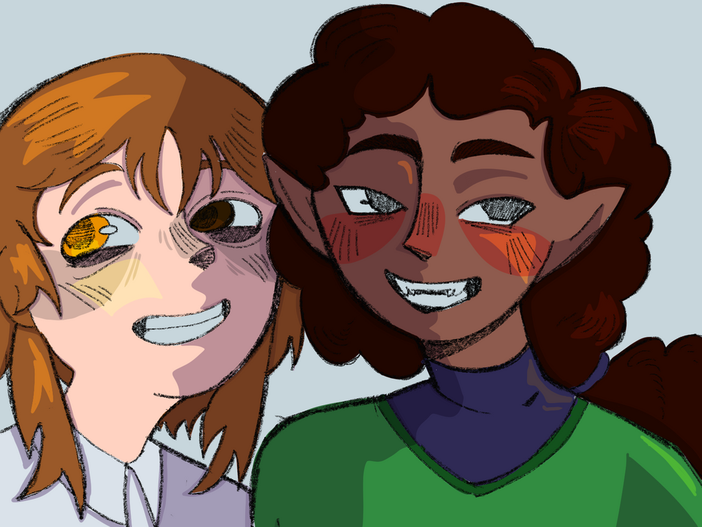 Two or more characters interacting