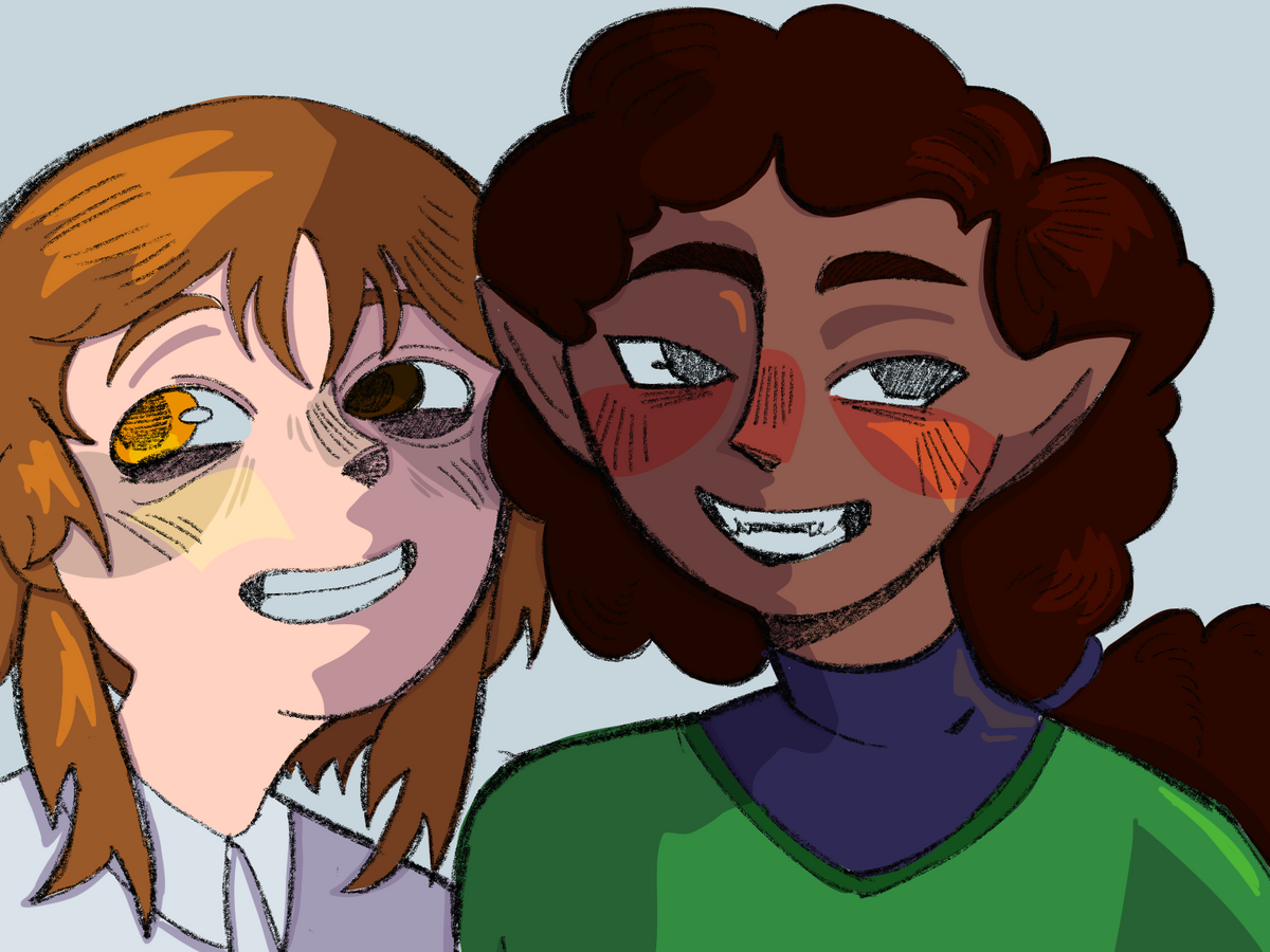 Two or more characters interacting